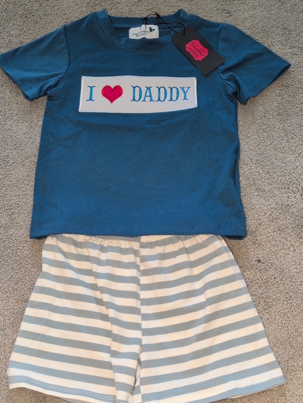 NWT I ❤️ Daddy Blue Tee with Striped Shorts Set. SIZE 2T.